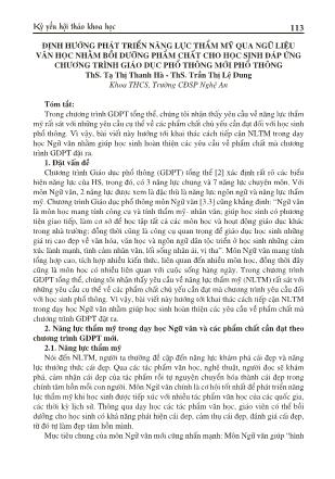 Định hướng phát triển năng lực thẩm mỹ qua ngữ liệu văn học nhằm bồi dưỡng phẩm chất cho học sinh đáp ứng chương trình giáo dục phổ thông mới phổ thông