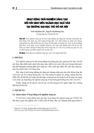 Hoạt động trải nghiệm sáng tạo đối với sinh viên ngành học Ngữ văn tại trường đại học thủ đô Hà Nội