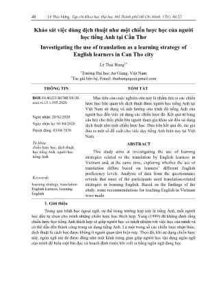 Khảo sát việc dùng dịch thuật như một chiến lược học của người học tiếng Anh tại Cần Thơ