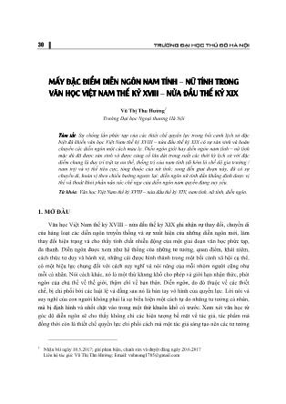 Mấy đặc ddiemr diễn ngôn Nam tính - Nữ tính trong văn học Việt Nam thế kỉ XVIII - Nửa đầu thế kỉ XIX