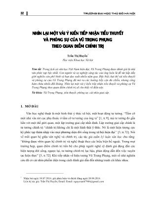 Nhìn lại một vài ý kiến tiếp nhận tiểu thuyết và phóng sự của Vũ Trọng Phụng theo quan điểm chính trị