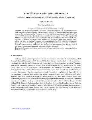 Perception of english listeners on Vietnamese vowels contrasting in rounding