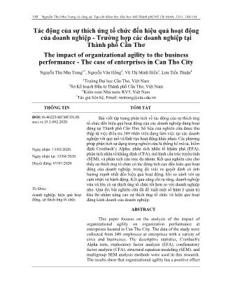 Tác động của sự thích ứng tổ chức đến hiệu quả hoạt động của doanh nghiệp - Trường hợp các doanh nghiệp tại Thành phố Cần Thơ