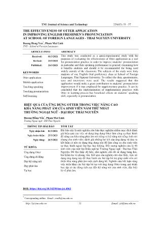 The effectiveness of otter application in improving english freshmen’s pronunciation at school of foreign languages - Thai nguyen university