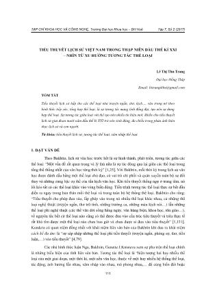 Tiểu thuyết lịch sử Việt Nam trong thập niên đầu thế kỉ XXI – Nhìn từ xu hướng tương tác thể loại