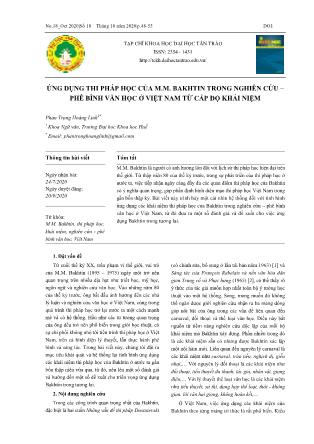 Ứng dụng thi pháp học của M. M. Bakhtin trong nghiên cứu – phê bình văn học ở Việt Nam từ cấp độ khái niệm