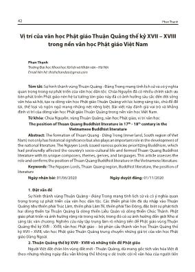 Vị trí của văn học Phật giáo Thuận Quảng thế kỷ XVII – XVIII trong nền văn học Phật giáo Việt Nam