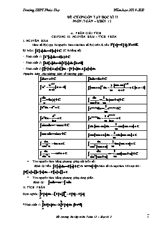 Đề cương ôn tập học kì II môn Toán Khối 12 - Năm học 2019-2020