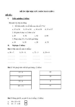 Để ôn tập học kỳ 2 môn Toán lớp 1