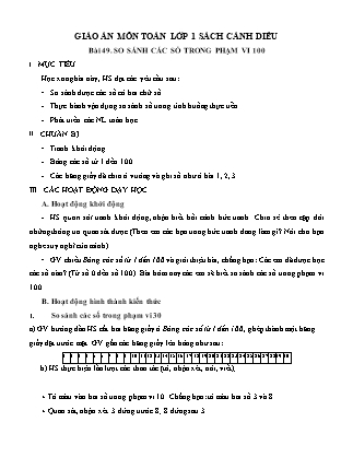 Giáo án môn Toán Lớp 1 (Cánh diều) - Bài 49: So sánh các số trong phạm vi 100