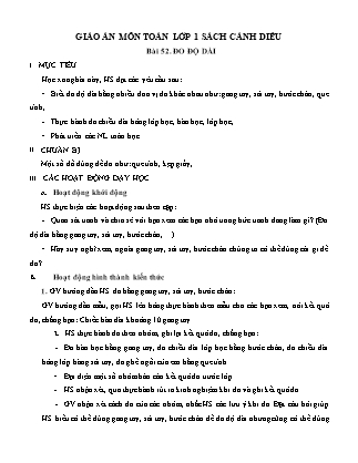 Giáo án môn Toán Lớp 1 (Cánh diều) - Bài 52: Đo độ dài