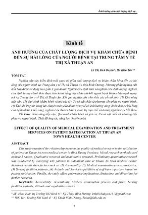 Ảnh hưởng của chất lượng dịch vụ khám chữa bệnh đến sự hài lòng của người bệnh tại Trung tâm Y tế Thị xã Thuận An
