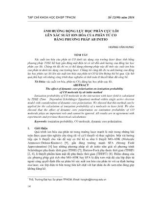 Ảnh hưởng động lực học phân cực lõi lên xác suất Ion hóa của phân tử co bằng phương pháp AB INITIO