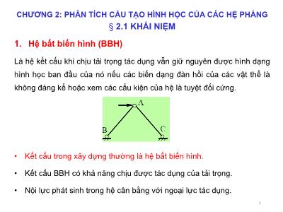 Bài giảng Cơ học kết cấu 1 - Chương 2: Phân tích cấu tạo hình học của hệ phẳng - Nguyễn Thị Ngọc Loan