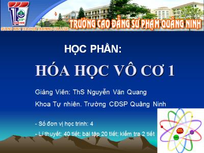 Bài giảng Hóa học vô cơ 1 - Bài 1: Hidro - Nguyễn Văn Quang
