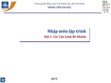 Bài giảng Lập trình - Bài 2: Các câu lệnh rẽ nhánh - Trường Đại học Khoa học tự nhiên TP Hồ Chí Minh