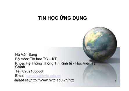 Bài giảng Tin học ứng dụng - Chương II: Soạn thảo văn bản - Hà Văn Sang