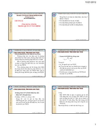 Bài giảng Tin học ứng dụng trong kinh doanh - Chương II: Ứng dụng excel trong quản lý tài chính - Nguyễn Kim Nam