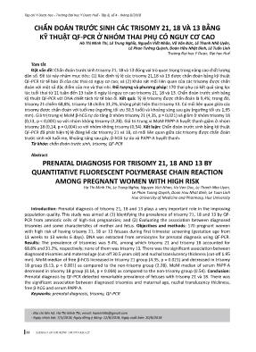 Chẩn đoán trước sinh các Trisomy 21, 18 và 13 bằng kỹ thuật QF-PCR ở nhóm thai phụ có nguy cơ cao