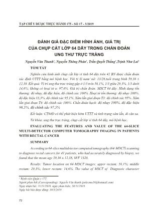 Đánh giá đặc điểm hình ảnh, giá trị của chụp cắt lớp 64 dãy trong chẩn đoán ung thư trực tràng