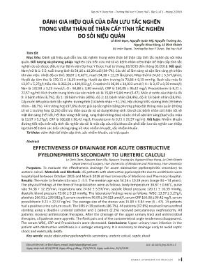 Đánh giá hiệu quả của dẫn lưu tắc nghẽn trong viêm thận bể thận cấp tính tắc nghẽn do sỏi niệu quản