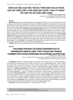 Đánh giá hiệu quả điều trị đau thần kinh tọa do thoái hóa cột sống thắt lưng bằng bài thuốc “Tam tý thang” kết hợp cấy chỉ hoặc điện châm