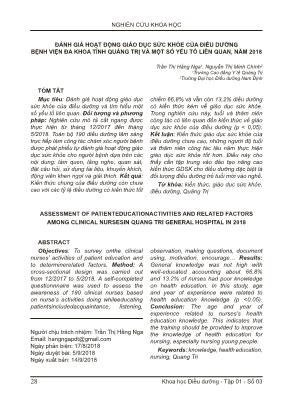 Đánh giá hoạt động giáo dục sức khỏe của điều dưỡng Bệnh viện Đa khoa tỉnh Quảng Trị và một số yếu tố liên quan, năm 2018