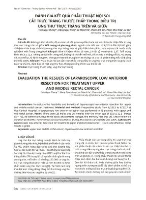 Đánh giá kết quả phẫu thuật nội soi cắt trực tràng trước thấp trong điều trị ung thư trực tràng trên và giữa