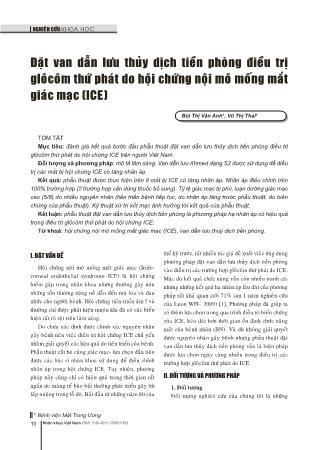 Đặt van dẫn lưu thủy dịch tiền phòng điều trị glôcôm thứ phát do hội chứng nội mô mống mắt giác mạc (ICE)