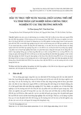 Đầu tư trực tiếp nước ngoài, chất lượng thể chế và tinh thần lập nghiệp: Bằng chứng thực nghiệm từ các thị trường mới nổi