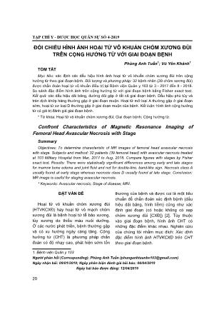 Đối chiếu hình ảnh hoại tử vô khuẩn chỏm xương đùi trên cộng hưởng từ với giai đoạn bệnh