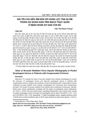 Giá trị của siêu âm đàn hồi xung lực tán xạ âm trong dự đoán giãn tĩnh mạch thực quản ở bệnh nhân xơ gan còn bù