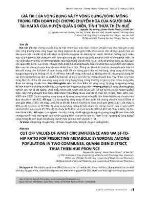 Giá trị của vòng bụng và tỷ vòng bụng/vòng mông trong tiên đoán hội chứng chuyển hóa của người dân tại hai xã của huyện Quảng Điền, tỉnh Thừa Thiên Huế