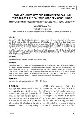 Giảm nhỏ kích thước cho Anten Pifa tái cấu hình theo tần số bằng cấu trúc vòng chia cộng hưởng