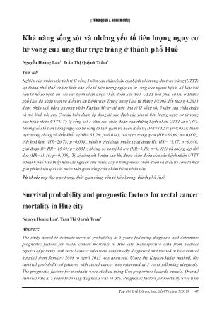 Khả năng sống sót và những yếu tố tiên lượng nguy co tử vong của ung thư trực tràng ở Thành phố Huế