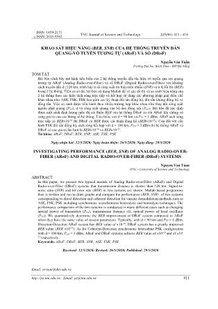 Khảo sát hiệu năng (BER, SNR) của hệ thống truyền dẫn quang-vô tuyến tương tự (ARoF) và số (DRoF)