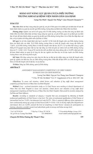 Khảo sát năng lực quản lý của điều dưỡng trưởng khoa tại Bệnh viện Nhân dân Gia Định