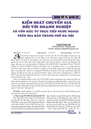 Kiểm soát chuyển giá đối với doanh nghiệp có vốn đầu tư trực tiếp nước ngoài trên địa bàn Thành phố Hà Nội