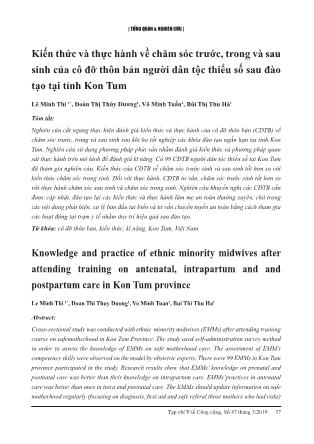 Kiến thức và thực hành về chăm sóc trước, trong và sau sinh của cô đỡ thôn bản người dân tộc thiểu số sau đào tạo tại tỉnh Kon Tum