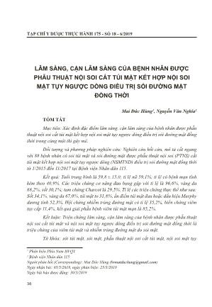 Lâm sàng, cận lâm sàng của bệnh nhân được phẫu thuật nội soi cắt túi mật kết hợp nội soi mật tụy ngược dòng điều trị sỏi đường mật đồng thời