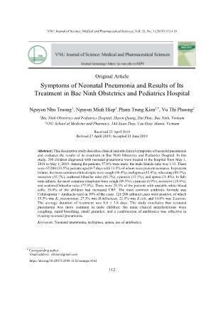 Lâm sàng, cận lâm sàng và kết quả điều trị viêm phổi sơ sinh tại Bệnh viện sản nhi Bắc Ninh