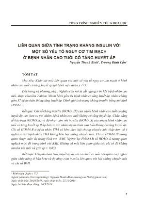 Liên quan giữa tình trạng kháng insulin với một số yếu tố nguy cơ tim mạch ở bệnh nhân cao tuổi có tăng huyết áp