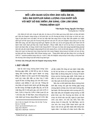 Mối liên quan giữa hình ảnh siêu âm 2D, siêu âm doppler năng lượng của khớp gối với một số đặc điểm lâm sàng, cận lâm sàng trong bệnh gút