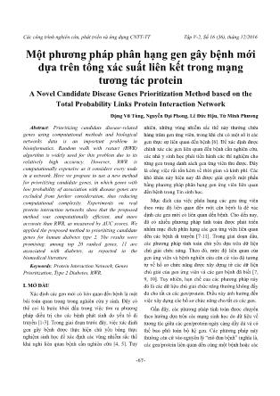 Một phương pháp phân hạng gen gây bệnh mới dựa trên tổng xác suất liên kết trong mạng tương tác protein