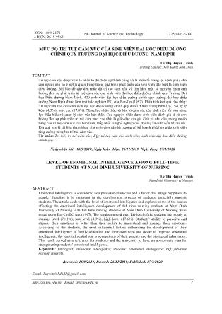 Mức độ trí tuệ cảm xúc của sinh viên đại học điều dưỡng chính quy Trường Đại học Điều dưỡng Nam Định