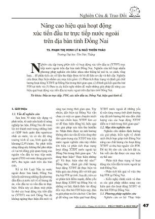 Nâng cao hiệu quả hoạt động xúc tiến đầu tư trực tiếp nước ngoài trên địa bàn tỉnh Đồng Nai