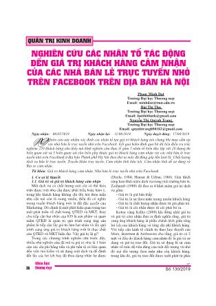 Nghiên cứu các nhân tố tác động đến giá trị khách hàng cảm nhận của các nhà bán lẻ trực tuyến nhỏ trên facebook trên địa bàn Hà Nội