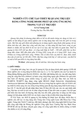 Nghiên cứu chế tạo thiết bị quang trị liệu bằng công nghệ Diode phát quang ứng dụng trong vật lý trị liệu