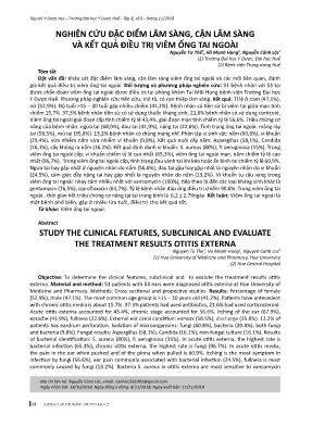 Nghiên cứu đặc điểm lâm sàng, cận lâm sàng và kết quả điều trị viêm ống tai ngoài