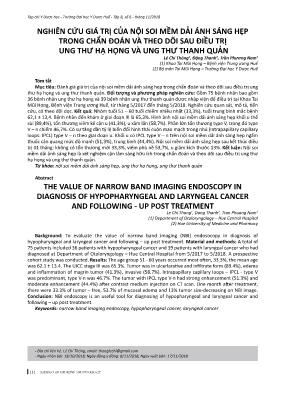 Nghiên cứu giá trị của nội soi mềm dải ánh sáng hẹp trong chẩn đoán và theo dõi sau điều trị ung thư hạ họng và ung thư thanh quản